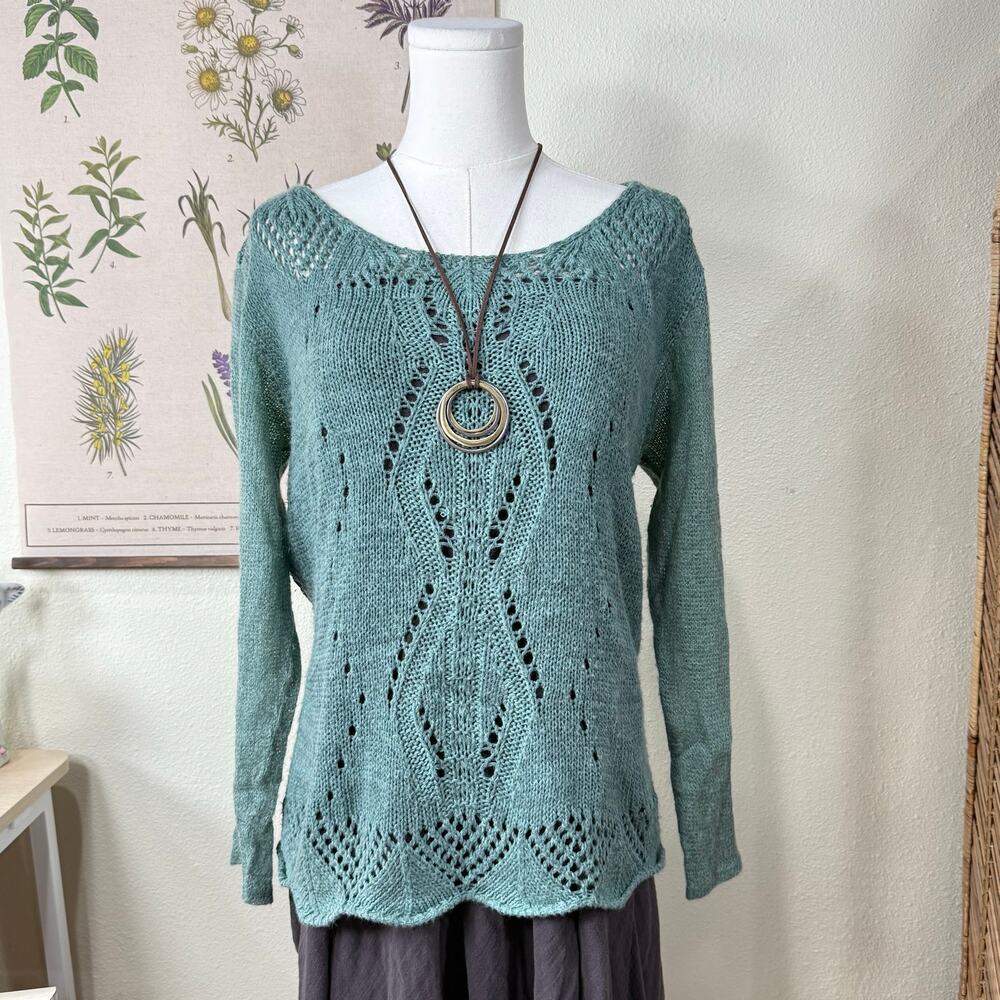 Green Oversized Tunic Sweater Coastal Grandma Fairy Grunge Forest Cottage S M